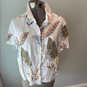 Cynthia Rowley Tropical Leaf Print Linen Women’s Shirt
